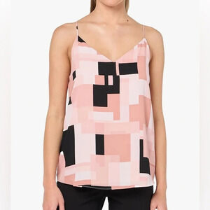 EUC Calvin Klein Women's Sleeveless Printed V-Neck Top Black / Desert Rose Med
